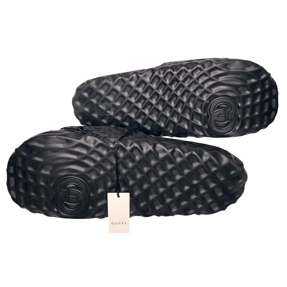Gucci Slide Sandals Mens 13 Black Rubber Water Ripple Interlocking G Logo 770801